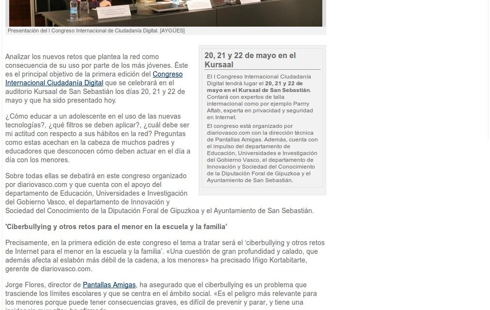 San Sebastián acogerá el I Congreso Internacional Ciudadanía Digital [Diario Vasco]