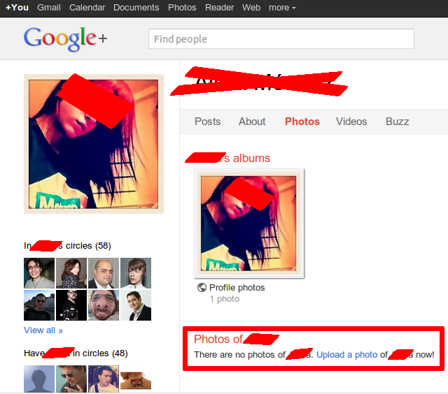 Imagen de una usuaria en la red social Google+ donde se anima a publicar fotos de ella