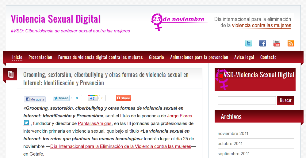Fragmento de la página inicial del web ViolenciaSexualDigital.info