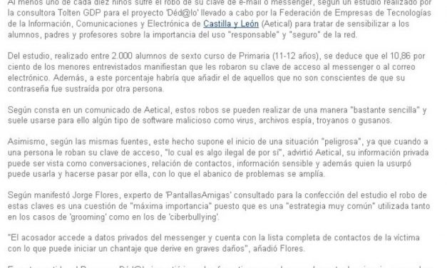 Uno de cada diez niños sufre el robo de su clave de e-mail o Messenger [NorteCastilla.es]