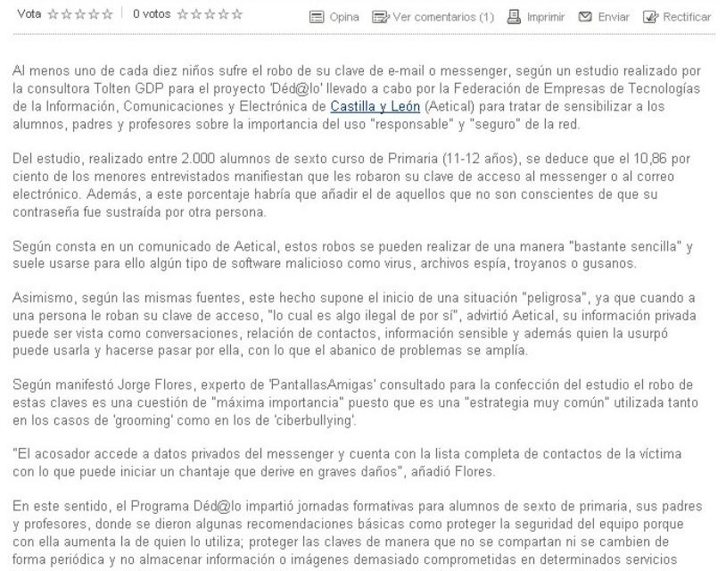 Uno de cada diez niños sufre el robo de su clave de e-mail o Messenger [NorteCastilla.es]