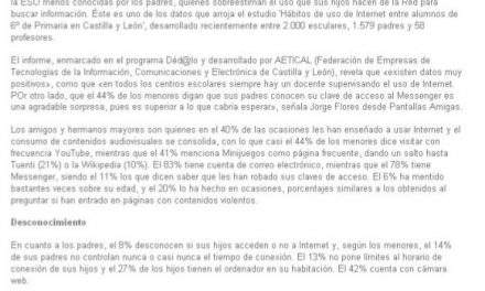 El 13% de los padres no limitan el tiempo que se conectan a Internet los escolares de Primaria [NorteCastilla.es]