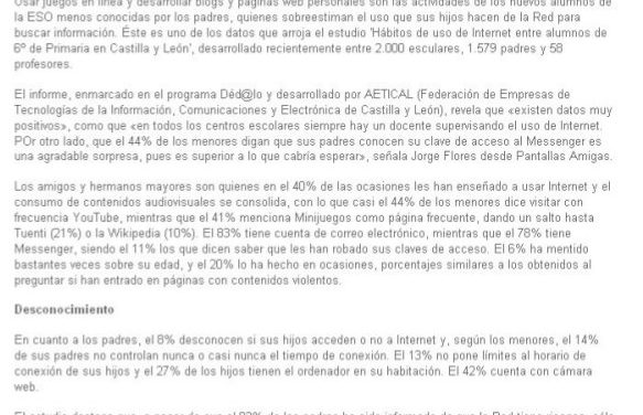 El 13% de los padres no limitan el tiempo que se conectan a Internet los escolares de Primaria [NorteCastilla.es]