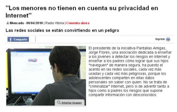 [Audio] Entrevista a Jorge Flores: «Los menores no tienen en cuenta su privacidad en Internet» [Radio Vitoria]