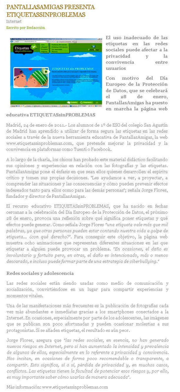 PantallasAmigas presenta EtiquetasSinProblemas