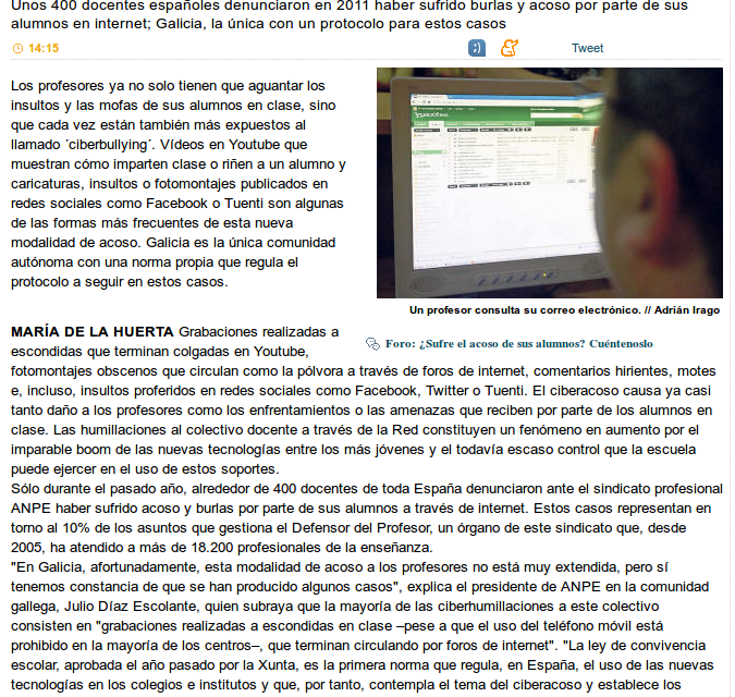 La Red, el nuevo azote del profesor [FaroDeVigo.es y LaOpinionCoruna.es]