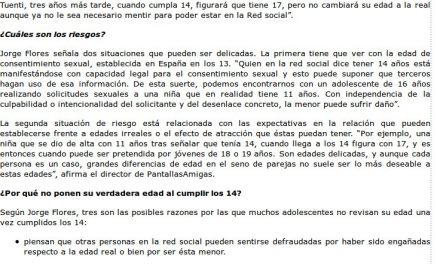 Mentir sobre la edad en las redes sociales implica riesgos para los adolescentes [Cantabria24horas.com]