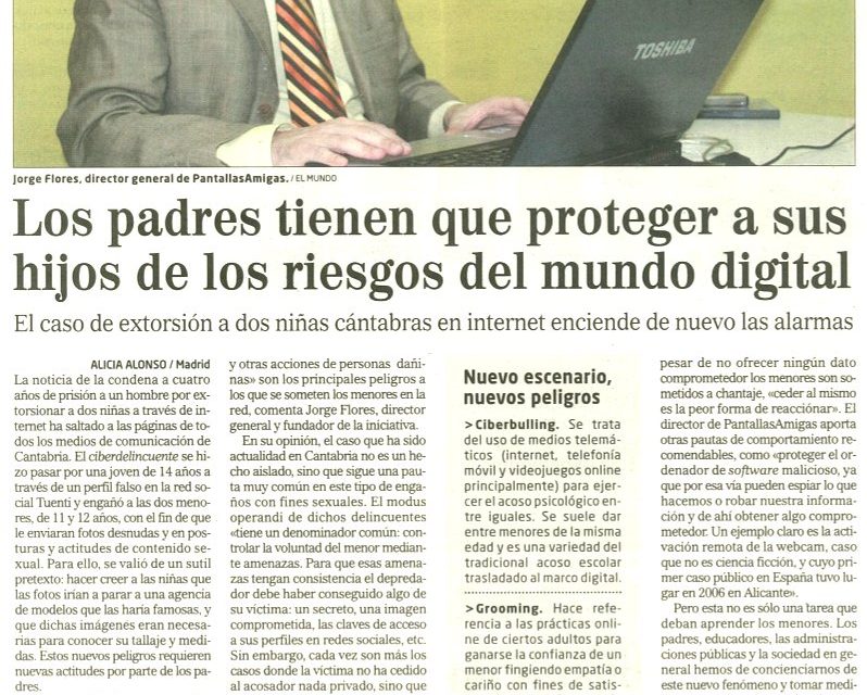 Los padres tienen que proteger a sus hijos de los riesgos del mundo digital [El Mundo]