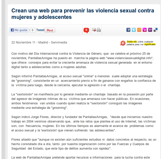 Crean una web para prevenir la violencia sexual contra mujeres y adolescentes [LaRazon.es]