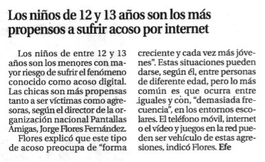 Los niños de 12 y 13 años son los más propensos a sufrir acoso por Internet [La Opinión de Tenerife]