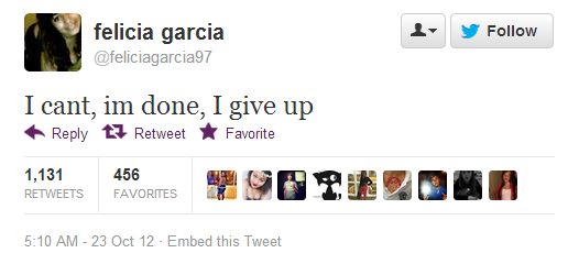 Tweet de Felicia Garcia antes de suicidarse
