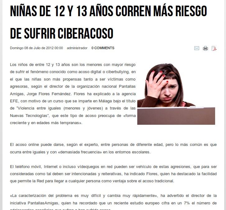 Niñas de 12 y 13 años corren más riesgo de sufrir ciberacoso [ForumVida.org]