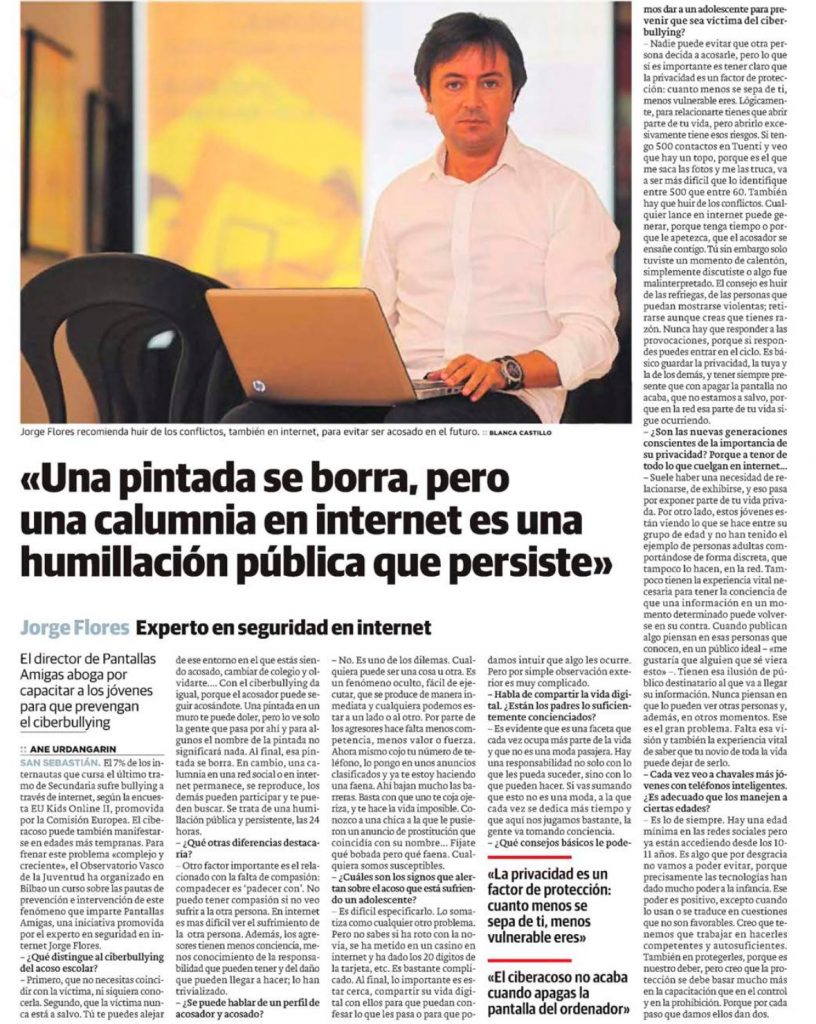 «Una pintada se borra, pero una calumnia en internet es una humillación  pública que persiste» [Diario Vasco]