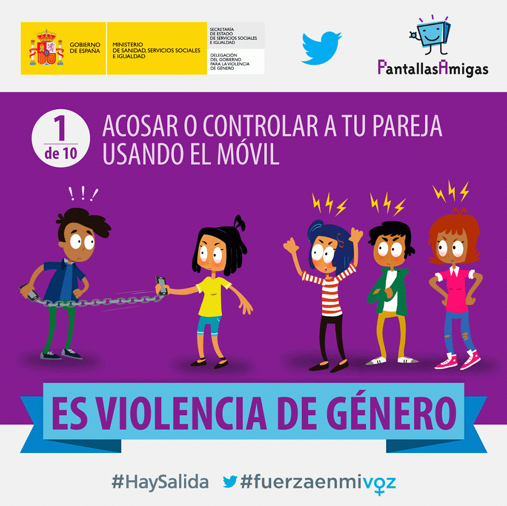 10 FORMAS VIOLENCIA DE GÉNERO DIGITAL_Ministerio Sanidad Servicios Sociales Igualdad_PantallasAmigas_Twitter_HaySalida_Fuerzaenmivoz