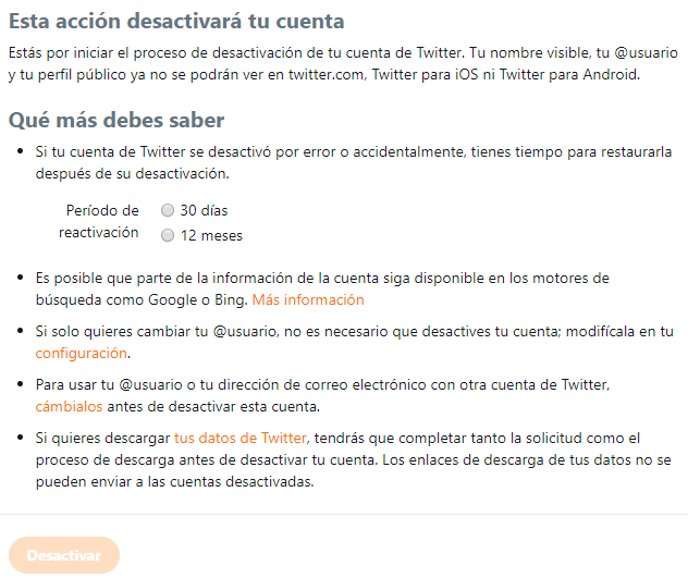 desactivar cuenta twitter