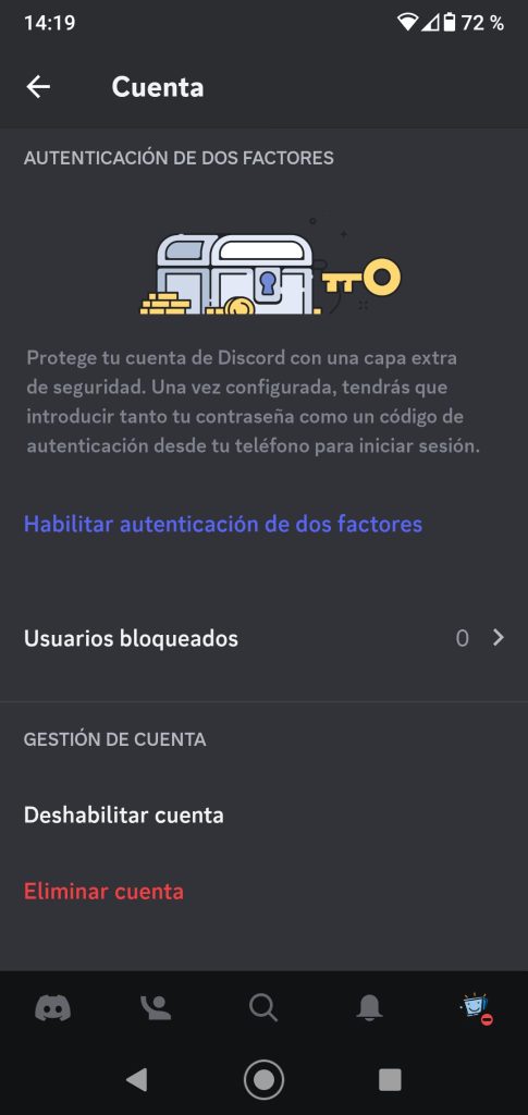 Activar Autenticación en dos fases en Discord