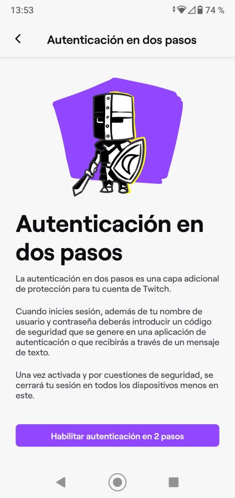 Activar autenticación en dos fases en Twitch