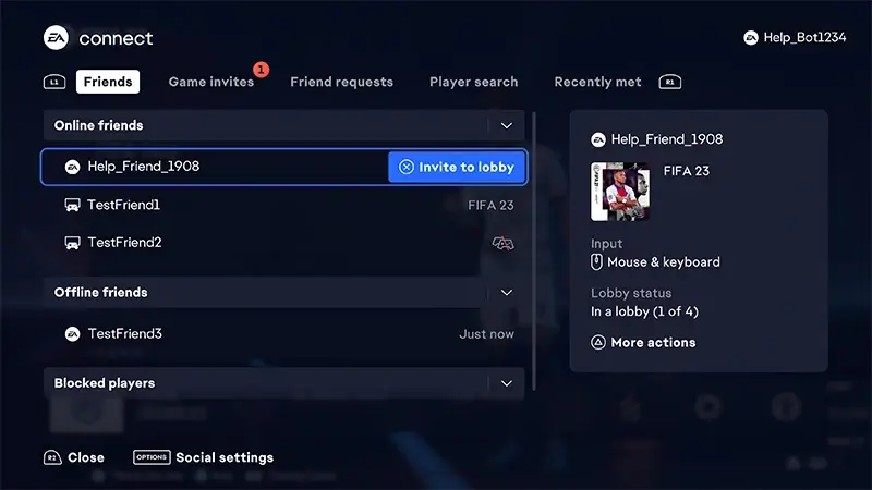 EA Connect Opciones amigo