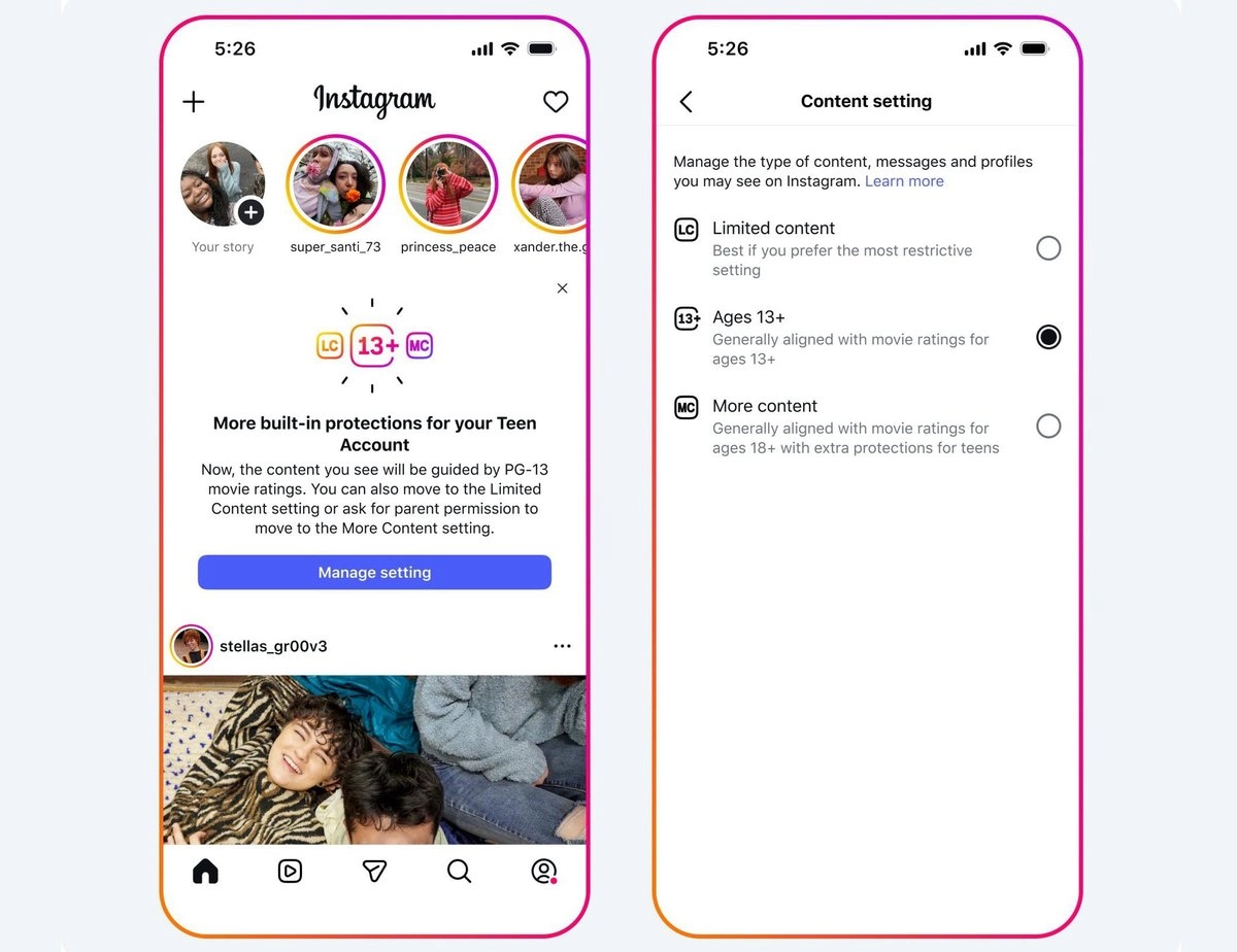 Clasificación de contenido PG-13 en las cuentas de adolescentes de Instagram Clasificación de contenido PG-13 en las cuentas de adolescentes de Instagram