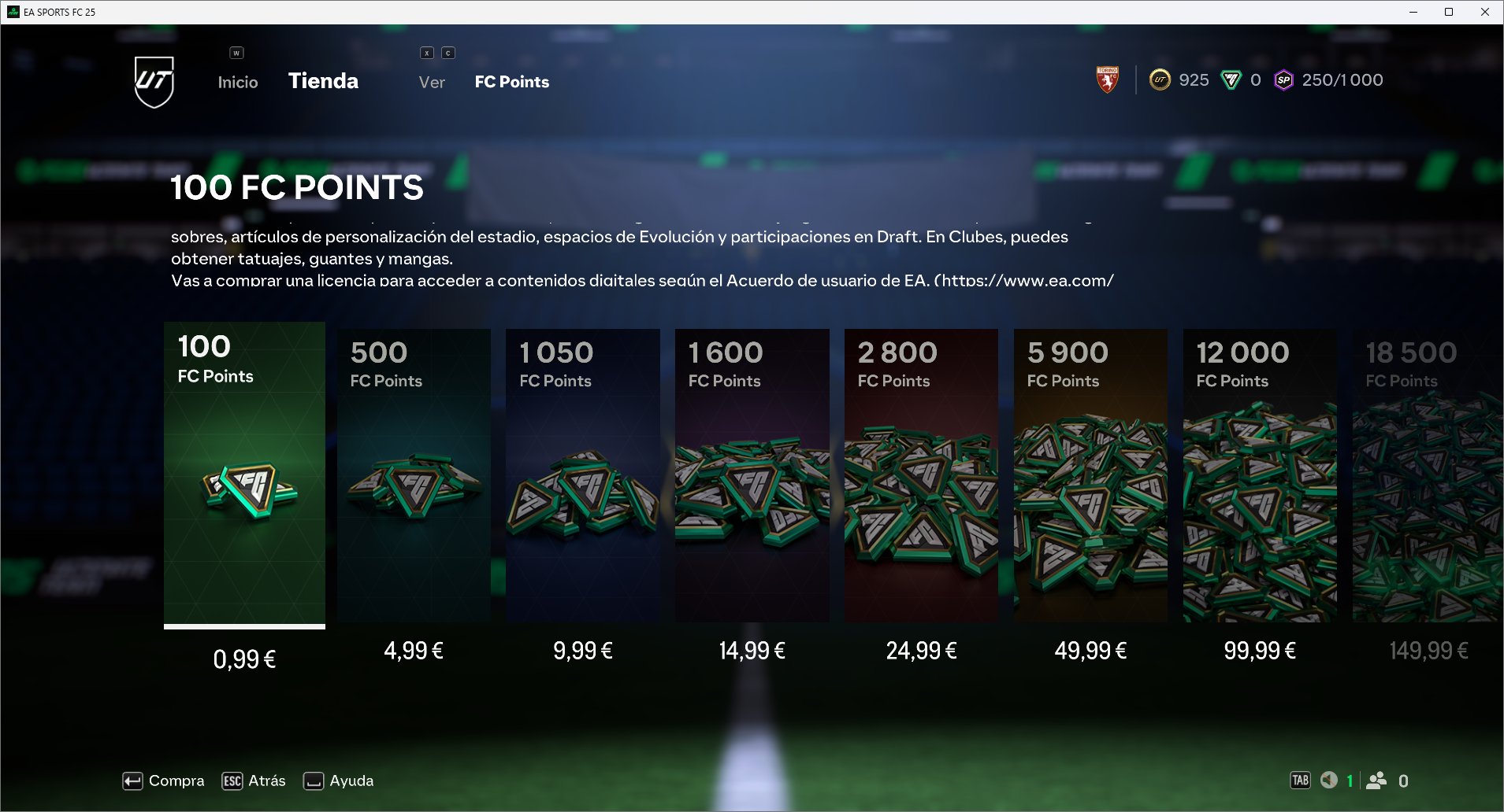 Equivalencia en Euros de los FC Points y forma en la que se presenta su compra Equivalencia en Euros de los FC Points y forma en la que se presenta su compra