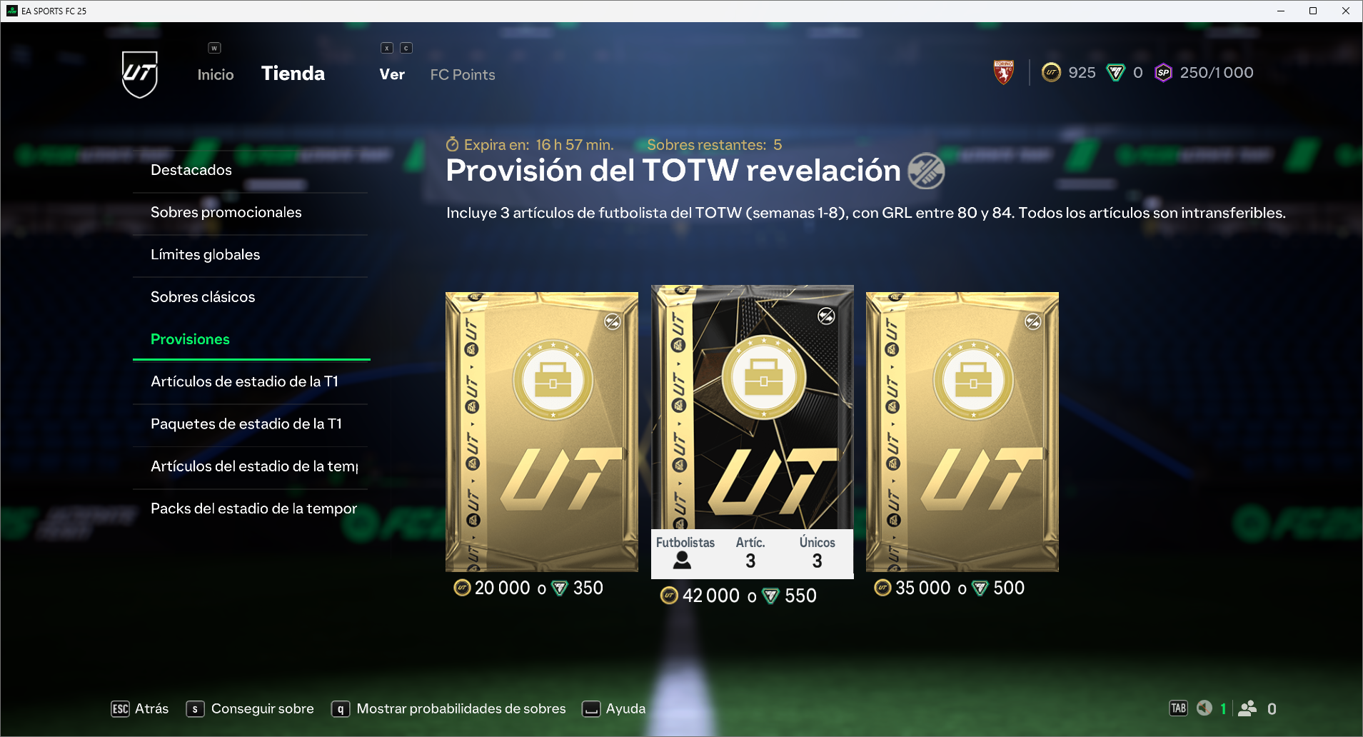 Ejemplo de “Sobres Provisiones ” con un límite de tiempo para comprarlos  Ejemplo de “Sobres Provisiones ” con un límite de tiempo para comprarlos