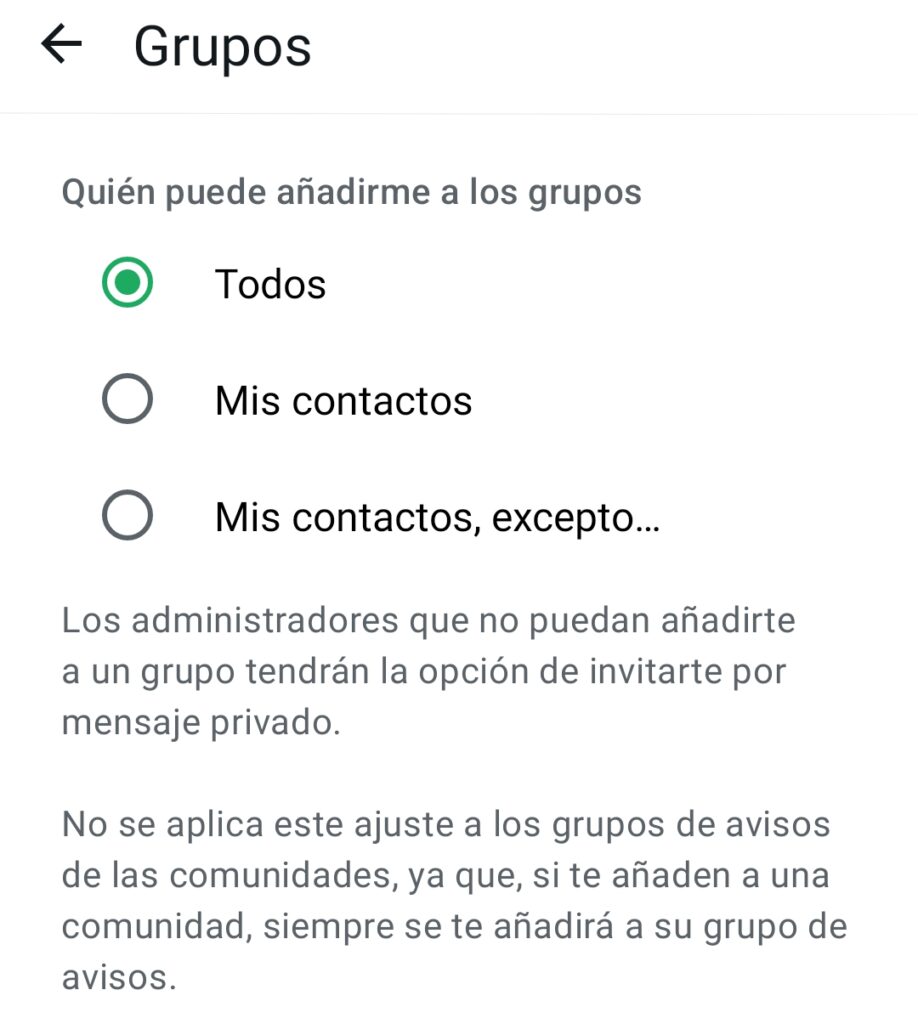 Configuración Grupos de WhatsApp